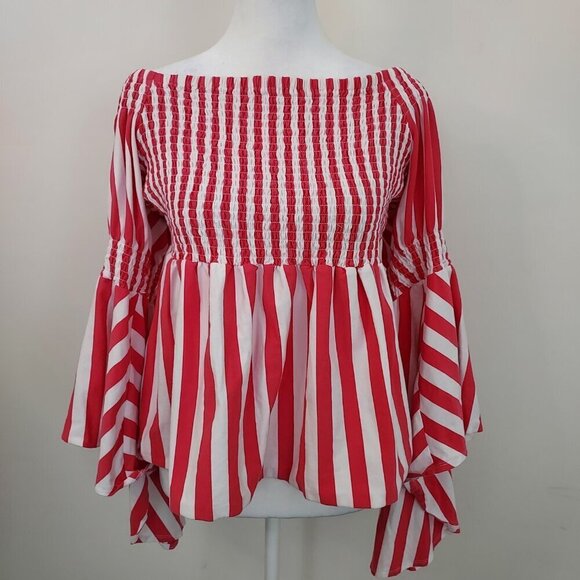 Boston Proper Striped Smocked Off Shoulder Top Size XL - Picture 10 of 12